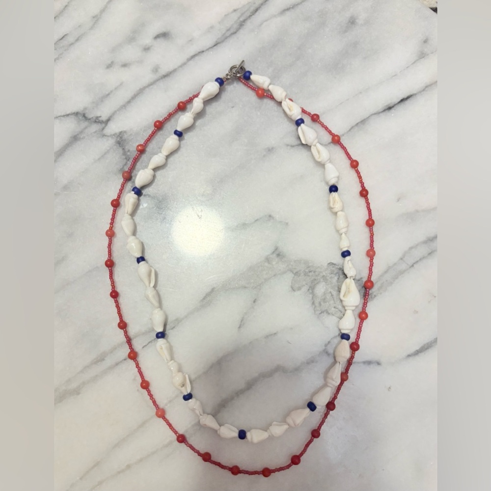 Shell & beaded double strand necklace